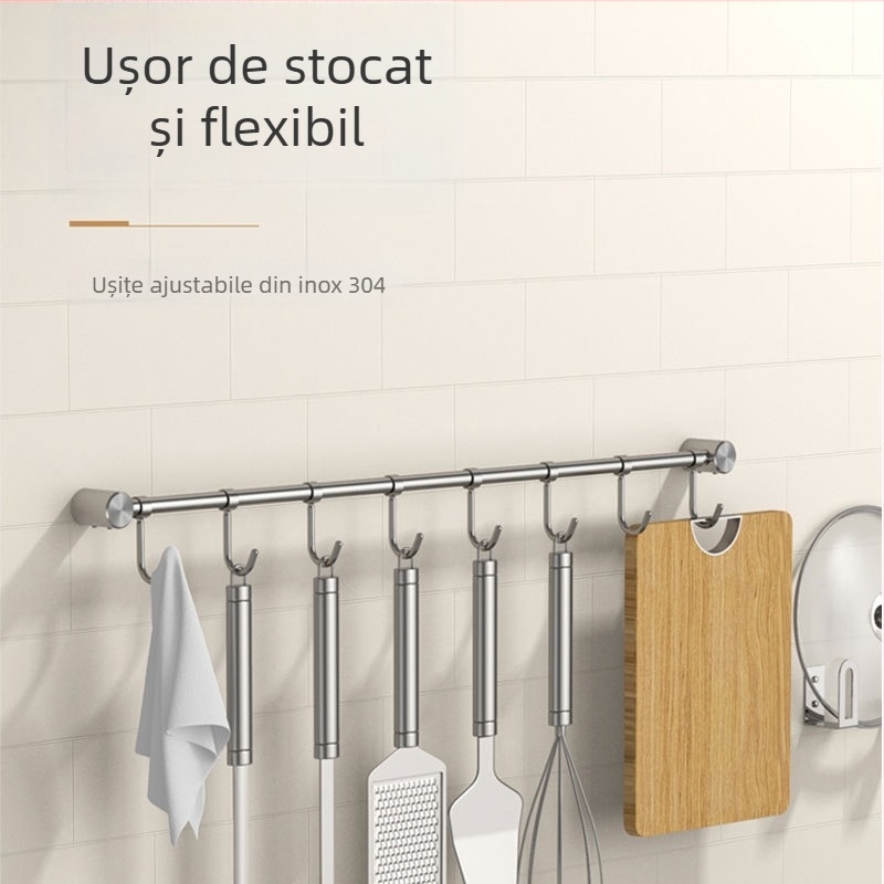 Raft pentru tacâmuri din oțel inoxidabil, finisaj șlefuit – montaj pe perete, cu bară unică