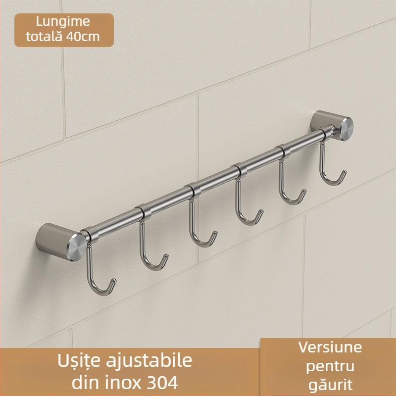 Raft pentru tacâmuri din oțel inoxidabil, finisaj șlefuit – montaj pe perete, cu bară unică