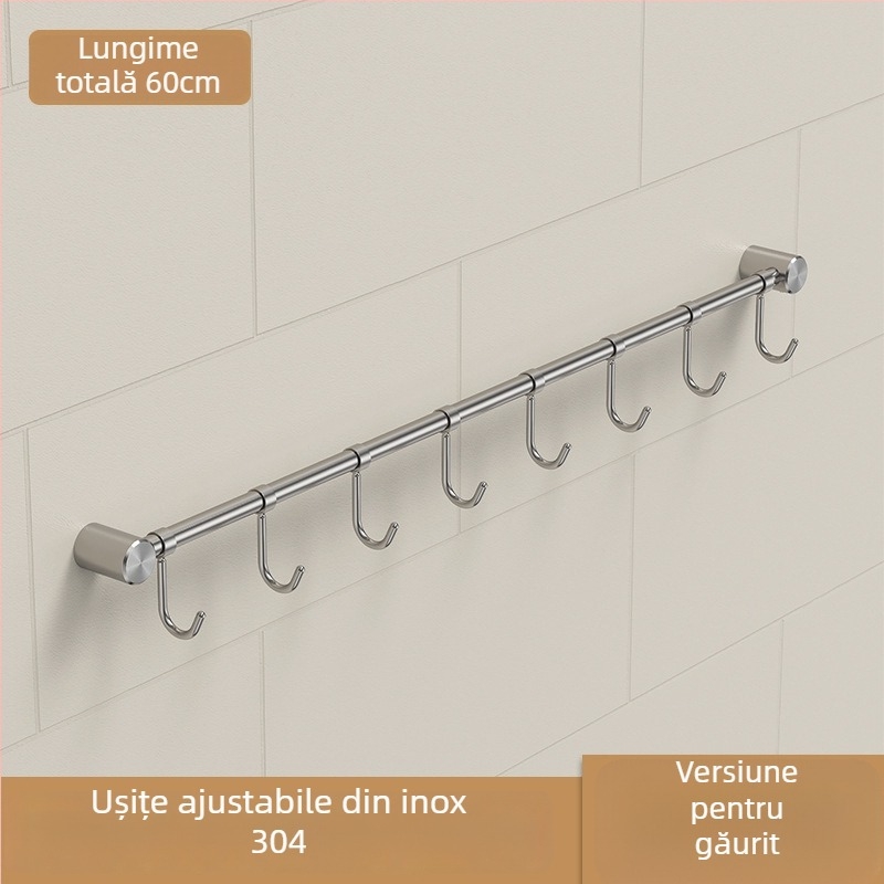 Raft pentru tacâmuri din oțel inoxidabil, finisaj șlefuit – montaj pe perete, cu bară unică