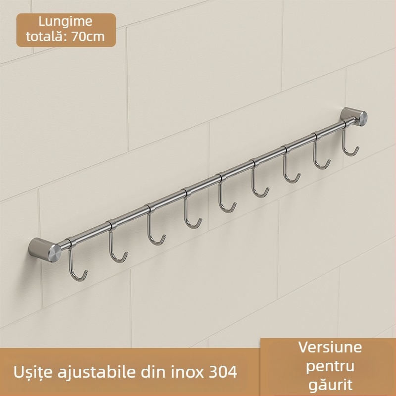 Raft pentru tacâmuri din oțel inoxidabil, finisaj șlefuit – montaj pe perete, cu bară unică