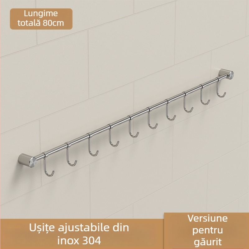 Raft pentru tacâmuri din oțel inoxidabil, finisaj șlefuit – montaj pe perete, cu bară unică