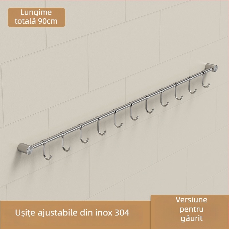 Raft pentru tacâmuri din oțel inoxidabil, finisaj șlefuit – montaj pe perete, cu bară unică