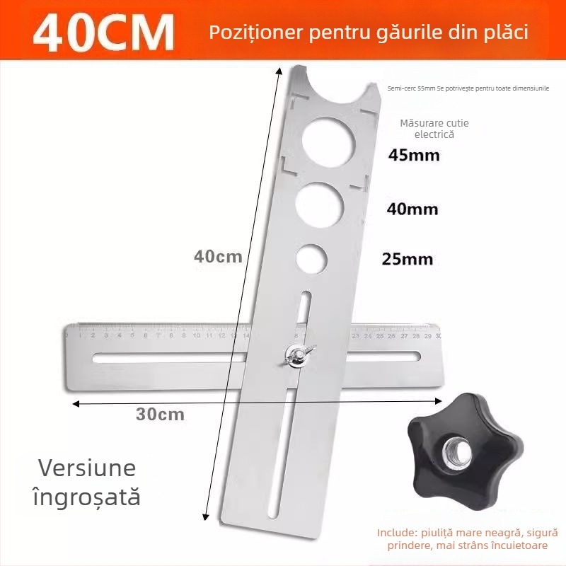 Instrument universal pentru deschiderea găurilor în plăci și riglă de localizare a găurilor pentru zidărie