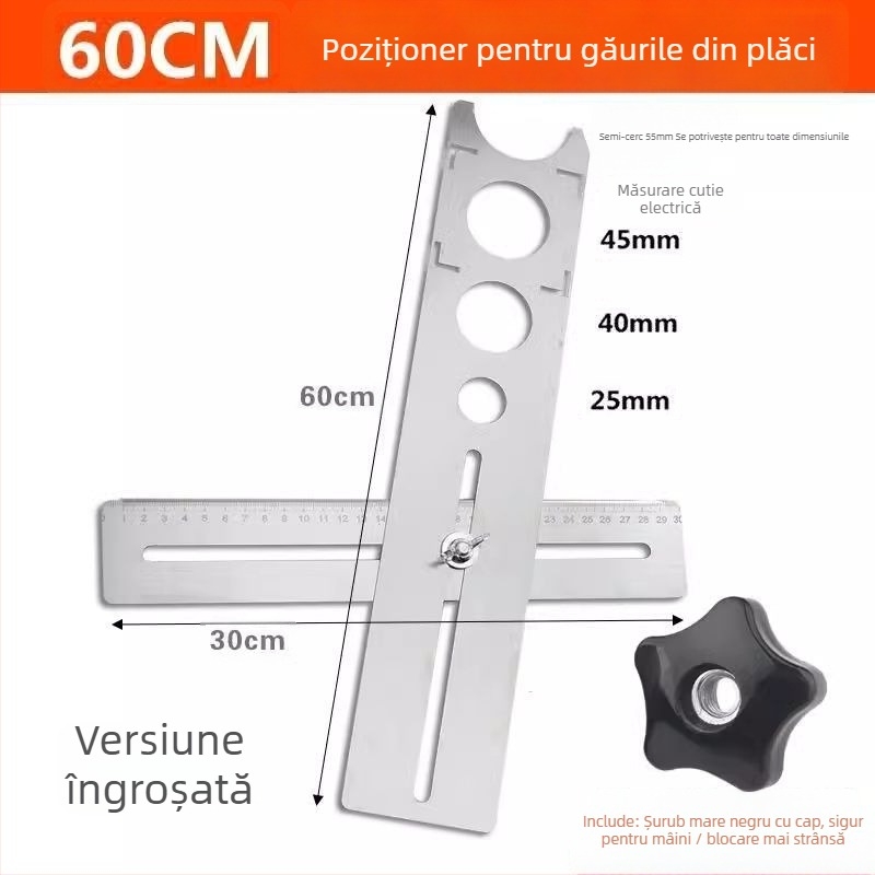 Instrument universal pentru deschiderea găurilor în plăci și riglă de localizare a găurilor pentru zidărie