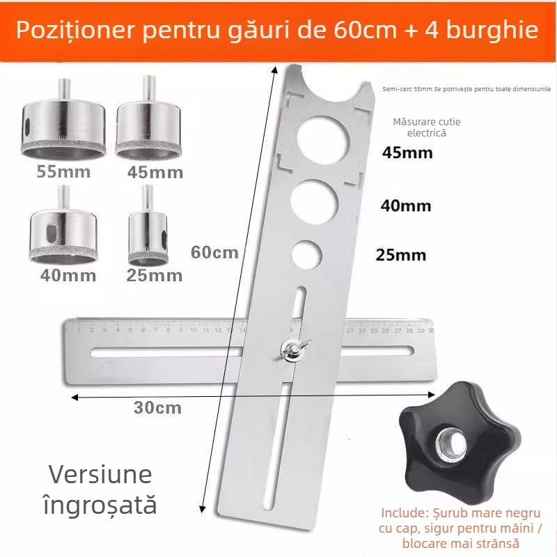 Instrument universal pentru deschiderea găurilor în plăci și riglă de localizare a găurilor pentru zidărie