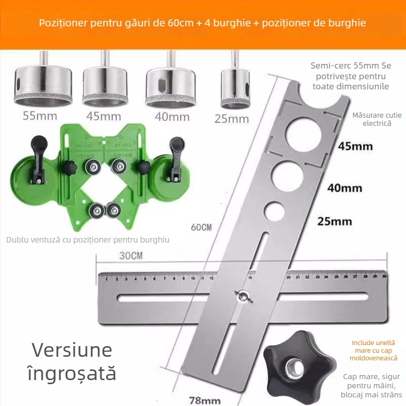 Instrument universal pentru deschiderea găurilor în plăci și riglă de localizare a găurilor pentru zidărie