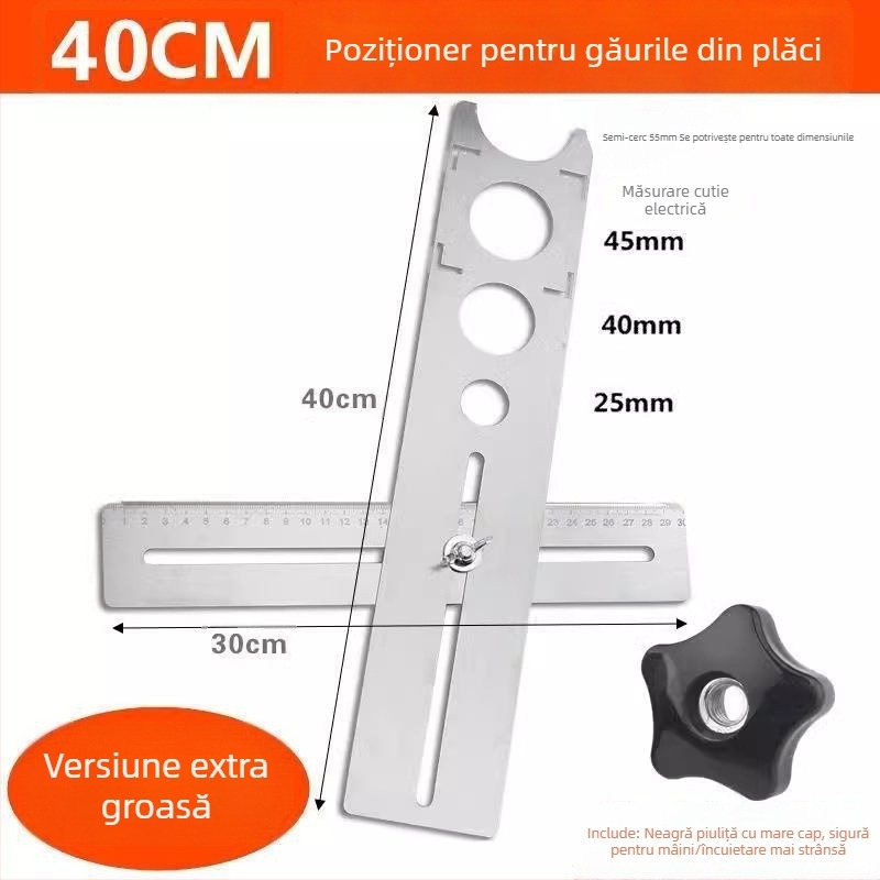 Instrument universal pentru deschiderea găurilor în plăci și riglă de localizare a găurilor pentru zidărie