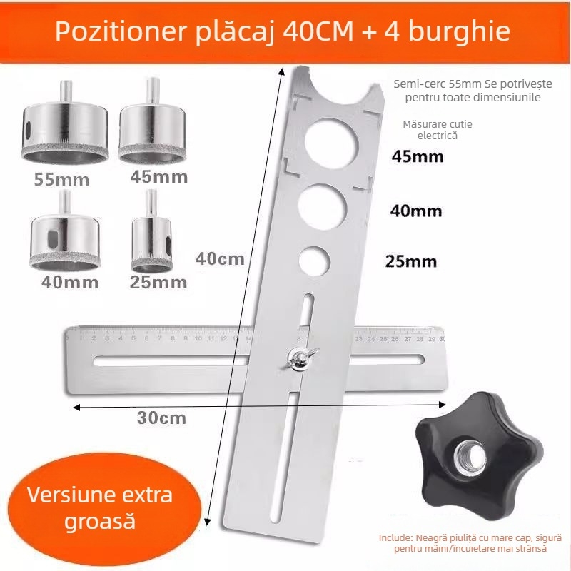 Instrument universal pentru deschiderea găurilor în plăci și riglă de localizare a găurilor pentru zidărie