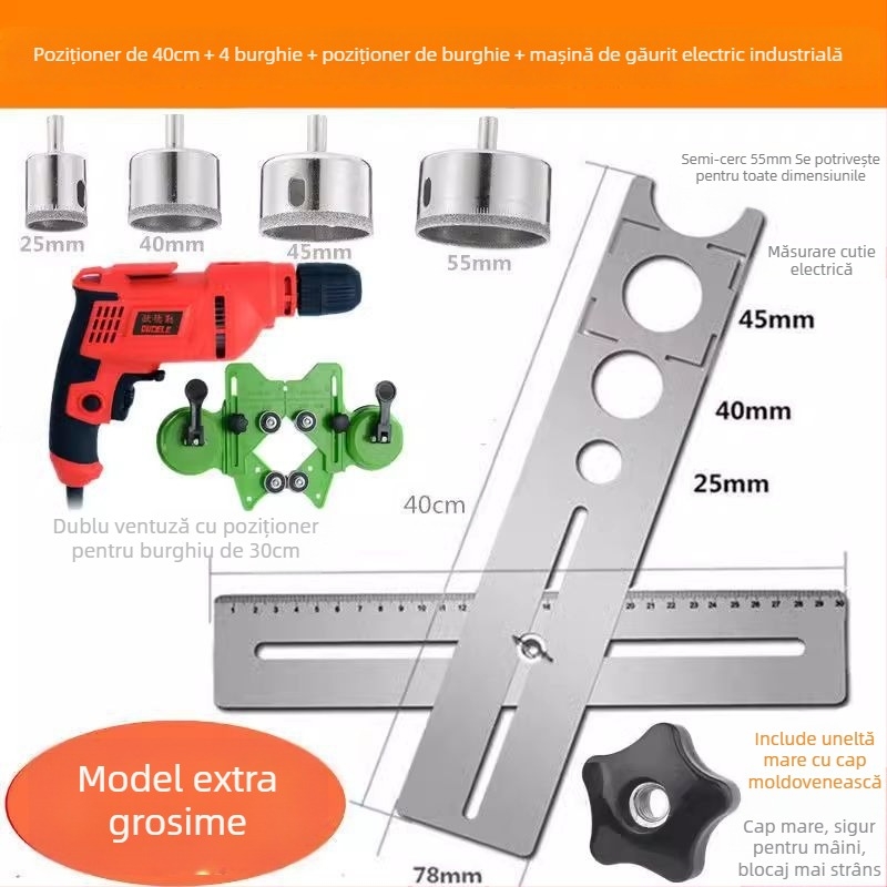 Instrument universal pentru deschiderea găurilor în plăci și riglă de localizare a găurilor pentru zidărie