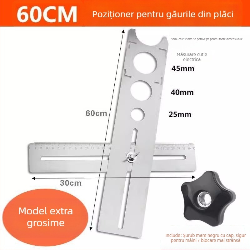 Instrument universal pentru deschiderea găurilor în plăci și riglă de localizare a găurilor pentru zidărie