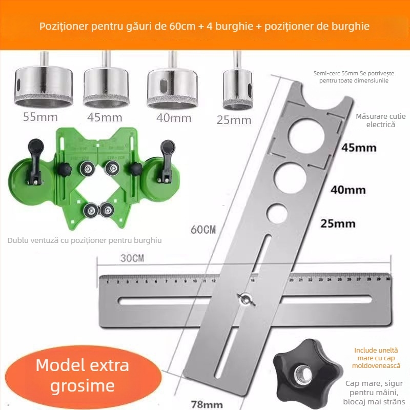Instrument universal pentru deschiderea găurilor în plăci și riglă de localizare a găurilor pentru zidărie