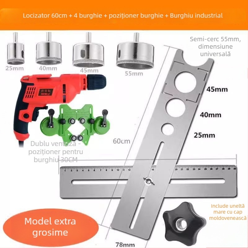 Instrument universal pentru deschiderea găurilor în plăci și riglă de localizare a găurilor pentru zidărie