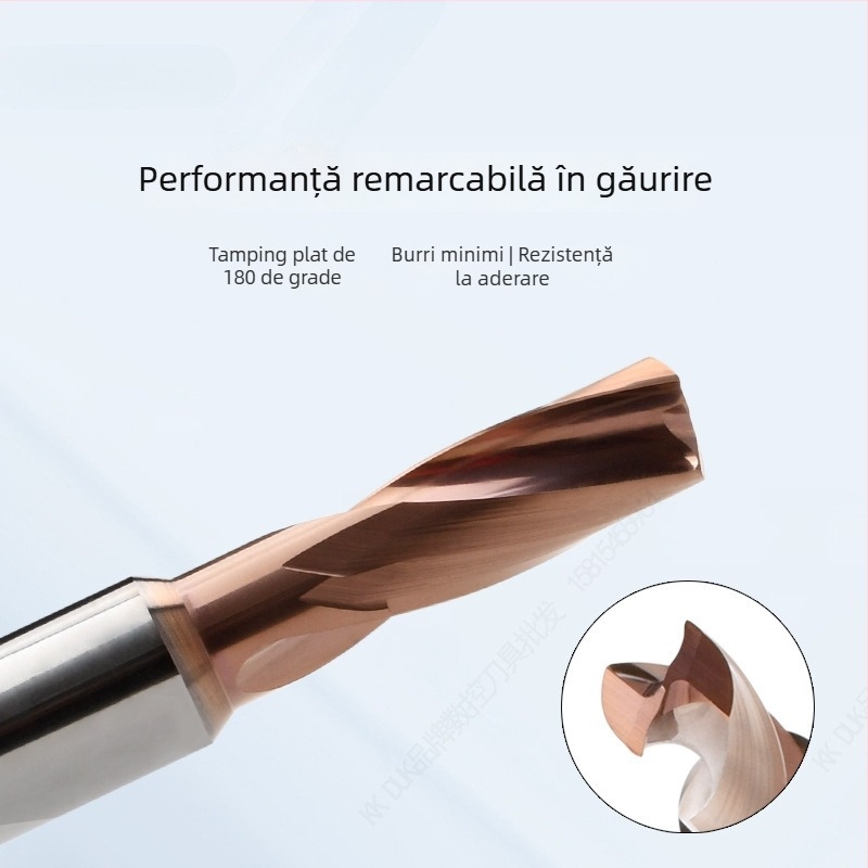 Burghiu cu vârf plat din oțel wolfram cu acoperire din carbură, bază plată, geometrie 180°