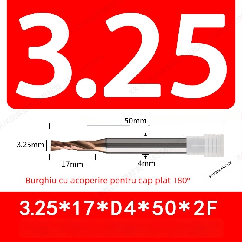 Burghiu cu vârf plat din oțel wolfram cu acoperire din carbură, bază plată, geometrie 180°