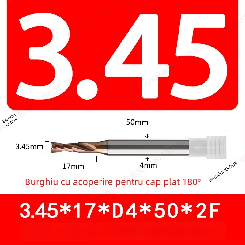 Burghiu cu vârf plat din oțel wolfram cu acoperire din carbură, bază plată, geometrie 180°