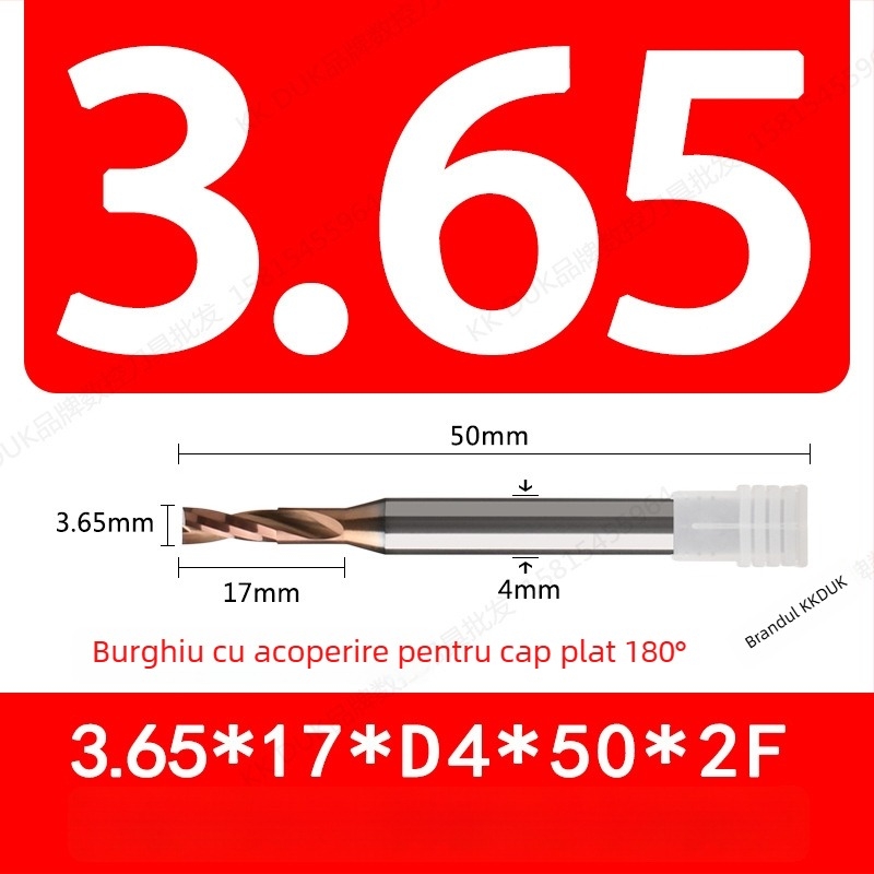 Burghiu cu vârf plat din oțel wolfram cu acoperire din carbură, bază plată, geometrie 180°
