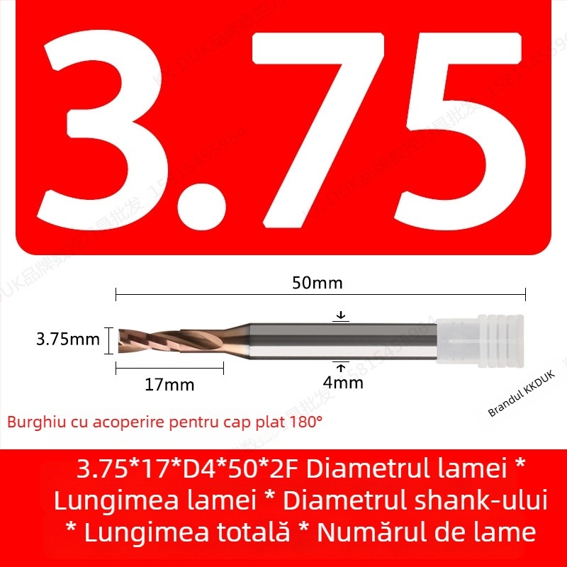 Burghiu cu vârf plat din oțel wolfram cu acoperire din carbură, bază plată, geometrie 180°