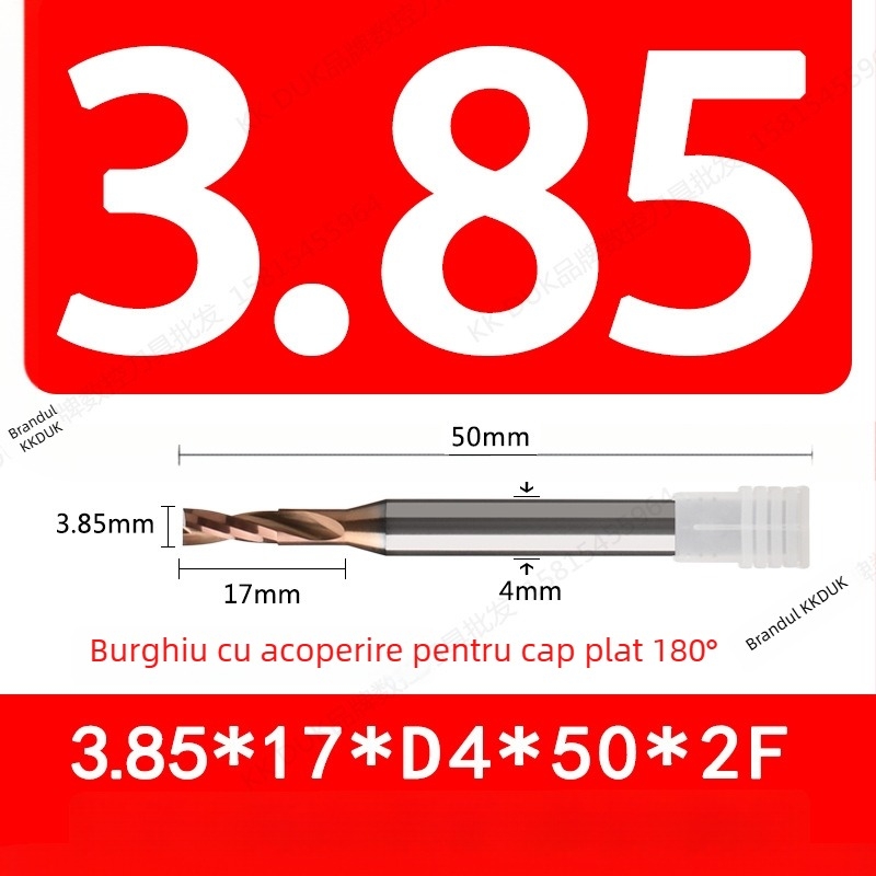 Burghiu cu vârf plat din oțel wolfram cu acoperire din carbură, bază plată, geometrie 180°