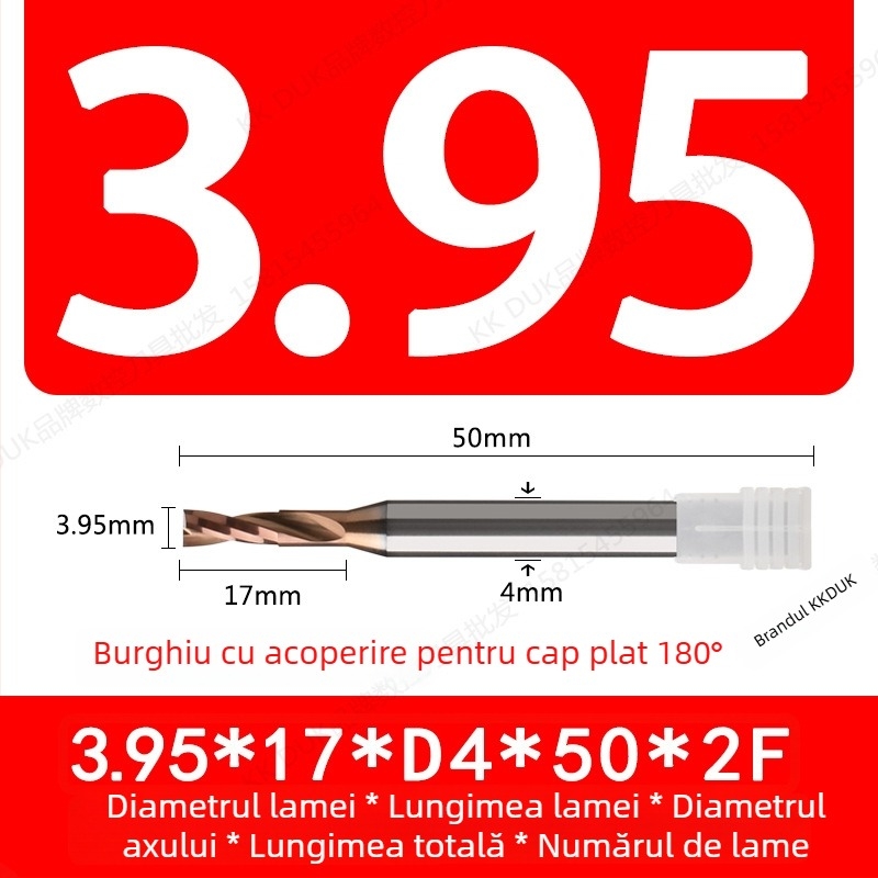 Burghiu cu vârf plat din oțel wolfram cu acoperire din carbură, bază plată, geometrie 180°