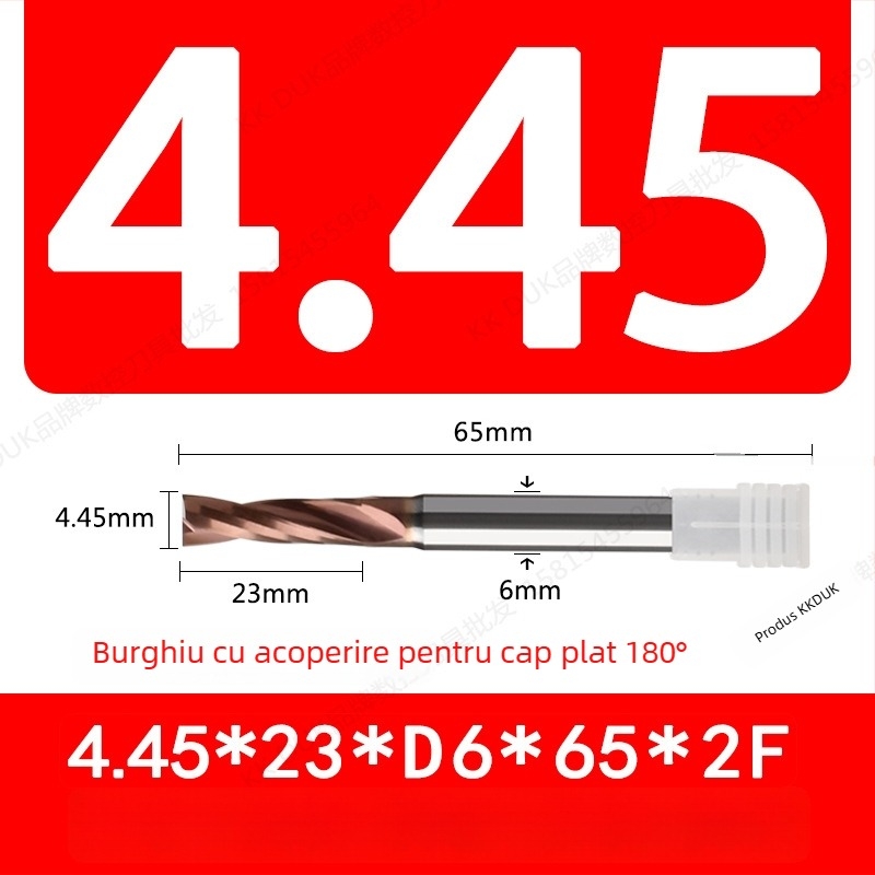 Burghiu cu vârf plat din oțel wolfram cu acoperire din carbură, bază plată, geometrie 180°