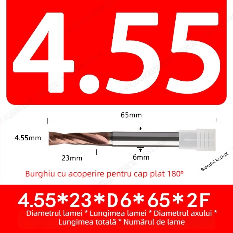Burghiu cu vârf plat din oțel wolfram cu acoperire din carbură, bază plată, geometrie 180°