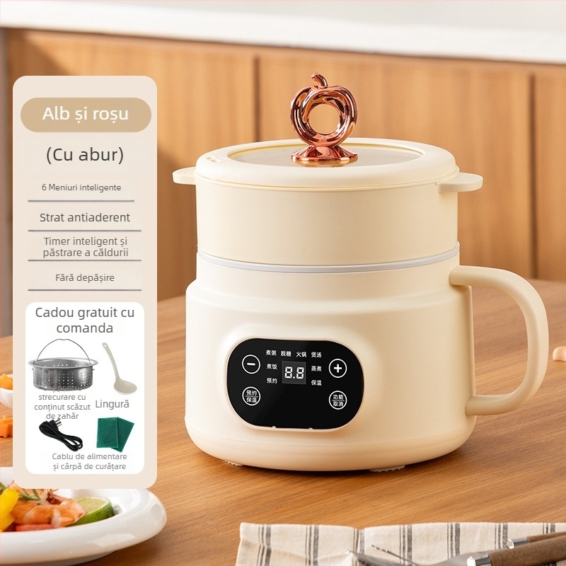 Gătitor electric mini cu design all-in-one, capacitate 2 L, încălzire cu abur, control prin microcomputer și temporizator inteligent, pentru 2–3 persoane