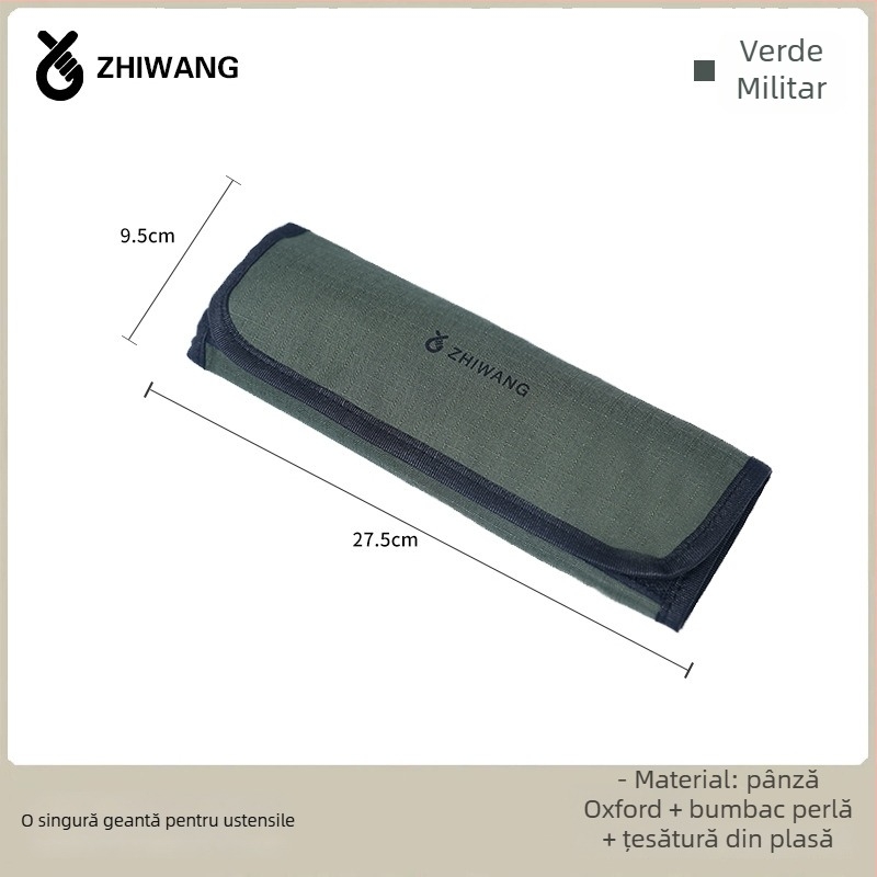 Set de tacâmuri din oțel inoxidabil, 14 piese, cu husă de depozitare, pentru camping, grătar și călătorii — cuțit, furculiță, lingură și bețișoare