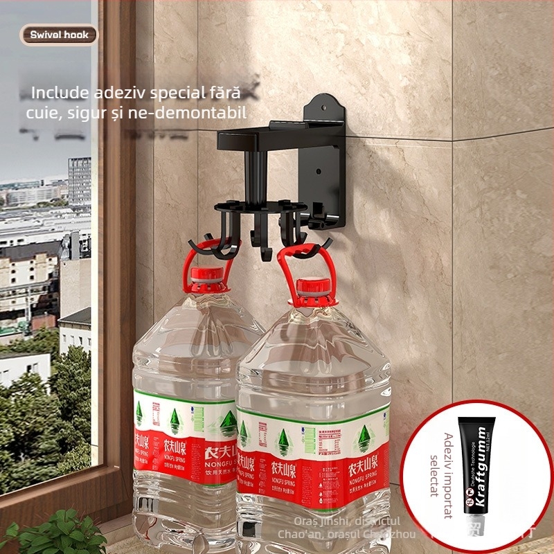 Suport de bucătărie montat pe perete, cârlig rotativ pentru spatule și linguri, multifuncțional fără găuri, cu 3+ rânduri de cârlige, capacitate 5–10 kg, materiale ABS/otel carbon/aluminiu