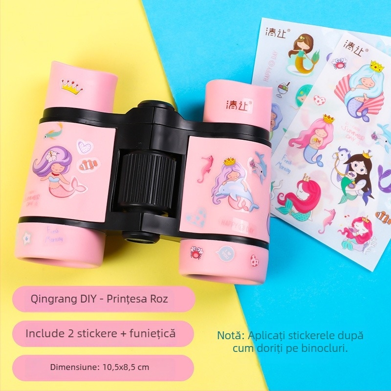 Binoclu-jucărie pentru copii, design camuflaj outdoor, înveliș din cauciuc antșoc, pupila de ieșire 5mm+