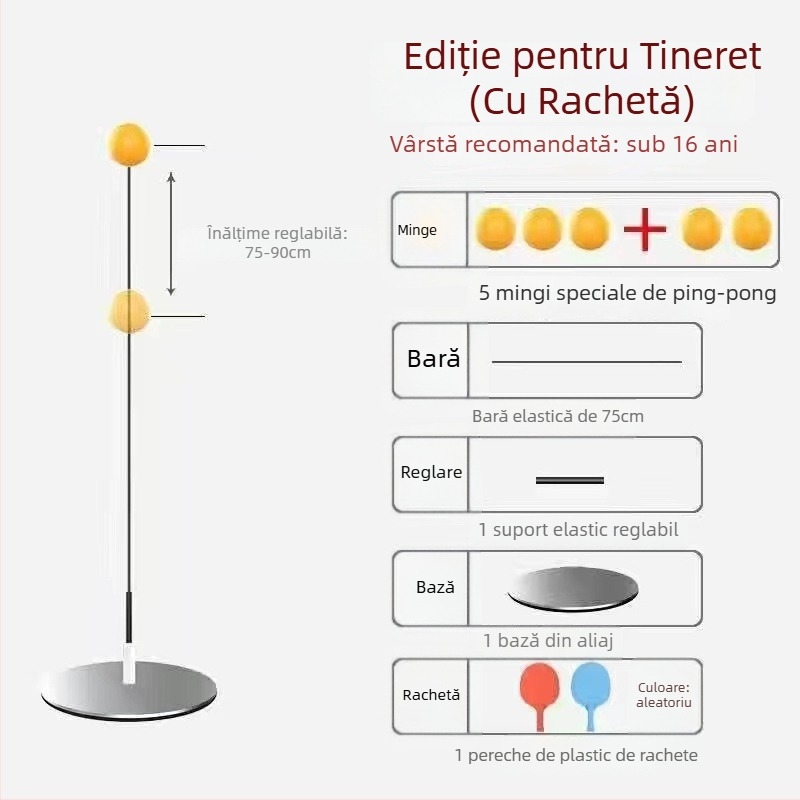 Antrenor de tenis de masă cu ax moale și minge de vedere pentru antrenament solo pentru seniori, bază metalică