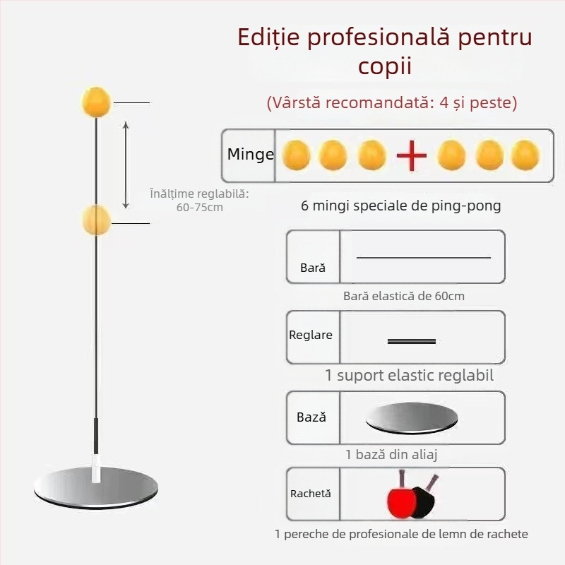 Antrenor de tenis de masă cu ax moale și minge de vedere pentru antrenament solo pentru seniori, bază metalică