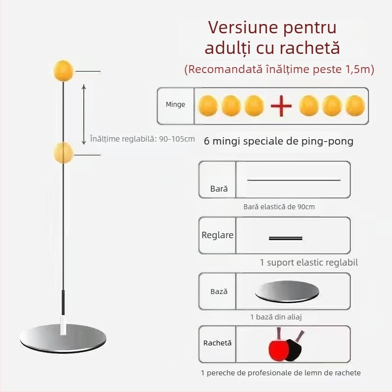 Antrenor de tenis de masă cu ax moale și minge de vedere pentru antrenament solo pentru seniori, bază metalică