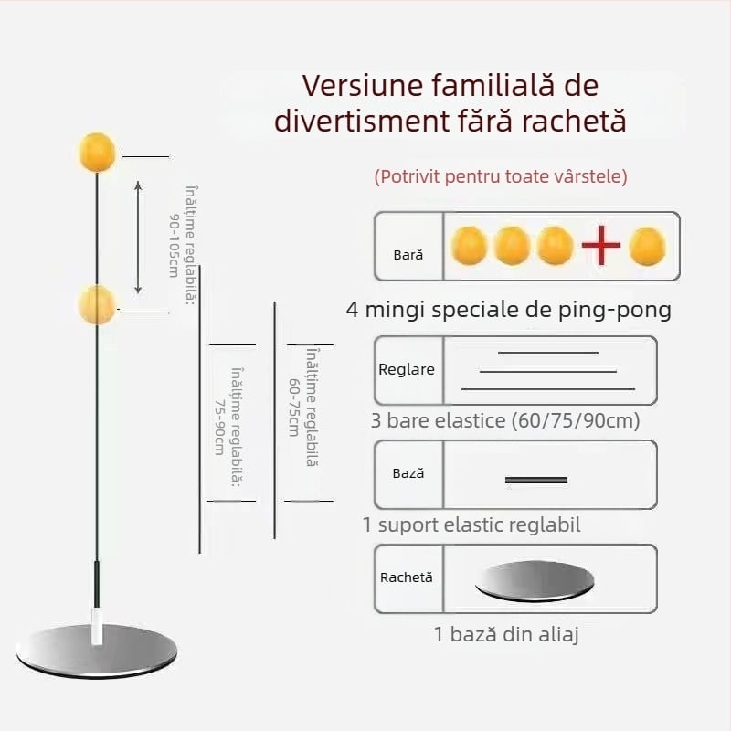 Antrenor de tenis de masă cu ax moale și minge de vedere pentru antrenament solo pentru seniori, bază metalică