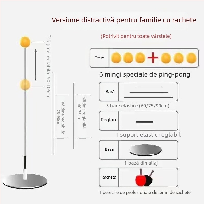 Antrenor de tenis de masă cu ax moale și minge de vedere pentru antrenament solo pentru seniori, bază metalică