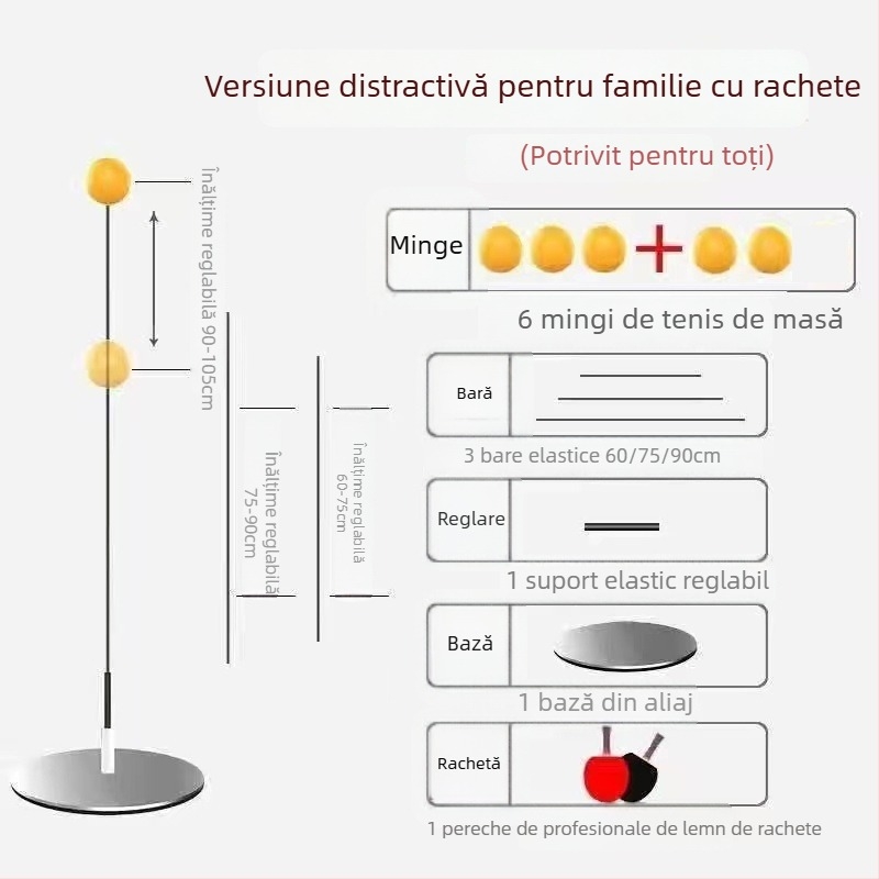 Antrenor de tenis de masă cu ax moale și minge de vedere pentru antrenament solo pentru seniori, bază metalică