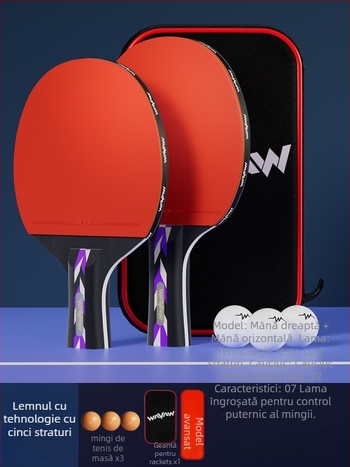 Paletă de tenis de masă WAVAW, lamă din plop, gumă anti-adezivă, paletă dublă cu mâner lung și scurt, imprimare logo disponibil