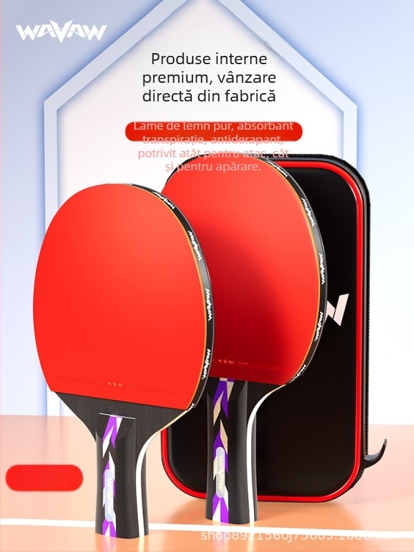 Paletă de tenis de masă WAVAW, lamă din plop, gumă anti-adezivă, paletă dublă cu mâner lung și scurt, imprimare logo disponibil