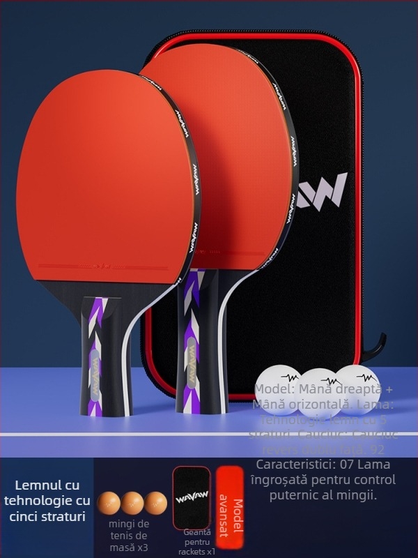 Paletă de tenis de masă WAVAW, lamă din plop, gumă anti-adezivă, paletă dublă cu mâner lung și scurt, imprimare logo disponibil