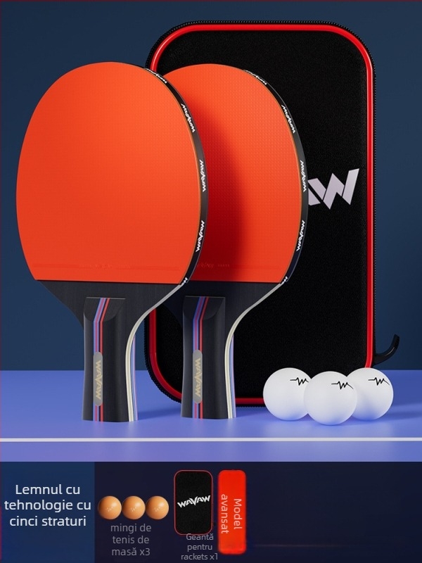 Paletă de tenis de masă WAVAW, lamă din plop, gumă anti-adezivă, paletă dublă cu mâner lung și scurt, imprimare logo disponibil