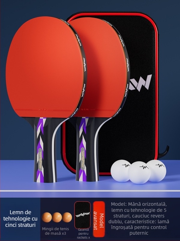 Paletă de tenis de masă WAVAW, lamă din plop, gumă anti-adezivă, paletă dublă cu mâner lung și scurt, imprimare logo disponibil