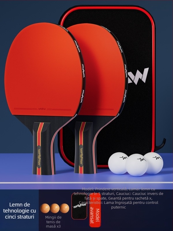 Paletă de tenis de masă WAVAW, lamă din plop, gumă anti-adezivă, paletă dublă cu mâner lung și scurt, imprimare logo disponibil