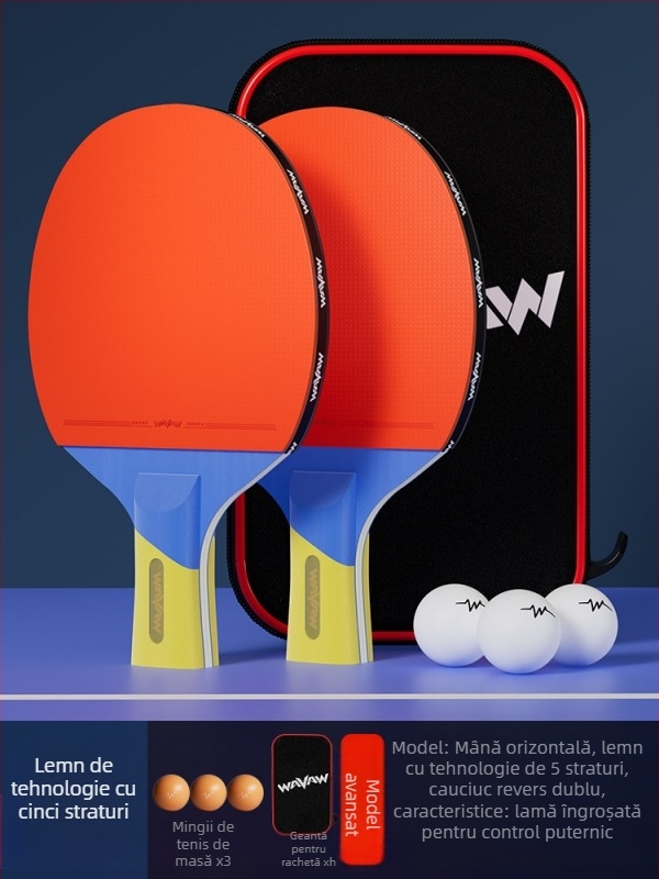 Paletă de tenis de masă WAVAW, lamă din plop, gumă anti-adezivă, paletă dublă cu mâner lung și scurt, imprimare logo disponibil