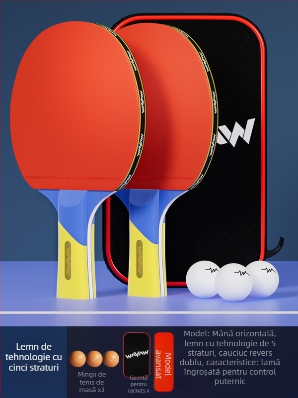 Paletă de tenis de masă WAVAW, lamă din plop, gumă anti-adezivă, paletă dublă cu mâner lung și scurt, imprimare logo disponibil
