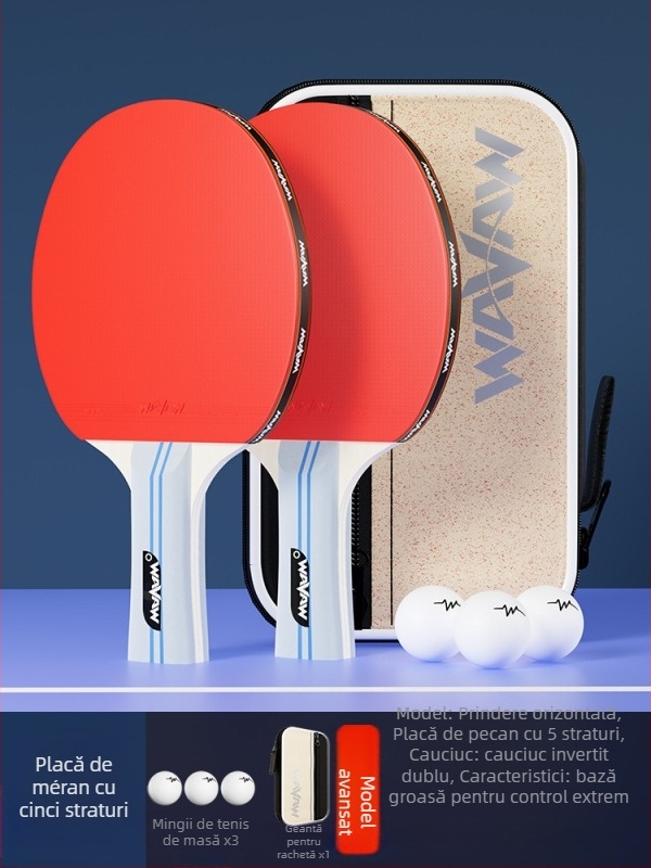 Paletă de tenis de masă WAVAW, lamă din plop, gumă anti-adezivă, paletă dublă cu mâner lung și scurt, imprimare logo disponibil