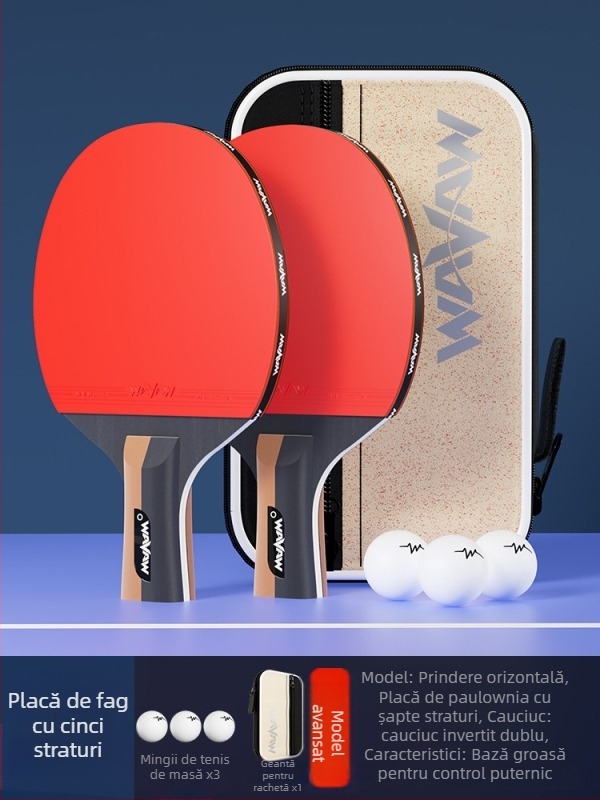 Paletă de tenis de masă WAVAW, lamă din plop, gumă anti-adezivă, paletă dublă cu mâner lung și scurt, imprimare logo disponibil