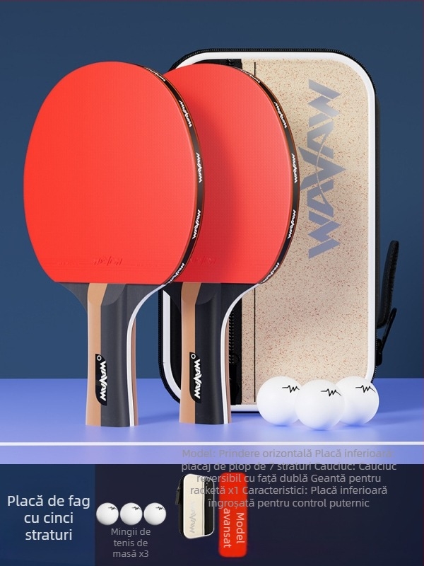 Paletă de tenis de masă WAVAW, lamă din plop, gumă anti-adezivă, paletă dublă cu mâner lung și scurt, imprimare logo disponibil