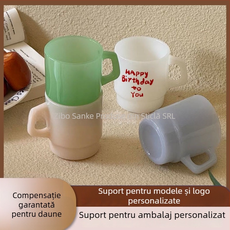 Cană din sticlă termorezistentă, stil coreean, cu mâner, fabricată manual, formă cilindrică, 300 g