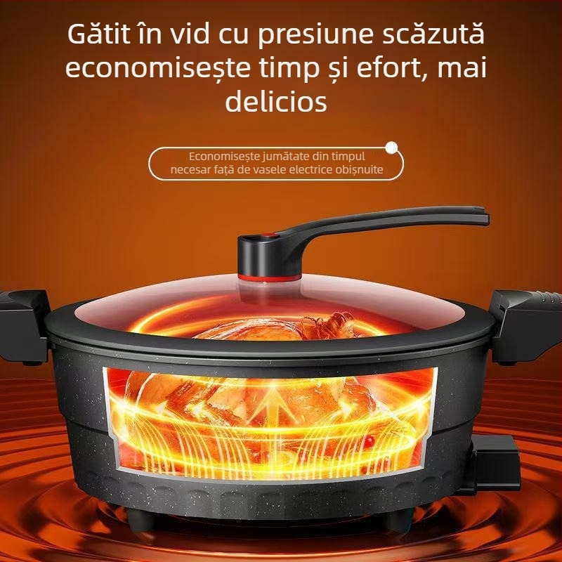 Oală electrică multifuncțională cu strat antiaderent și capac de sticlă, 1400W, 220V, aliaj de aluminiu