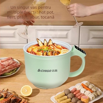 Oală electrică de gătit cu ecran tactil și control prin buton, capacitate 2,1–4 L, două tăvi interioare, design cu două straturi, izolație, curățare all-in-one