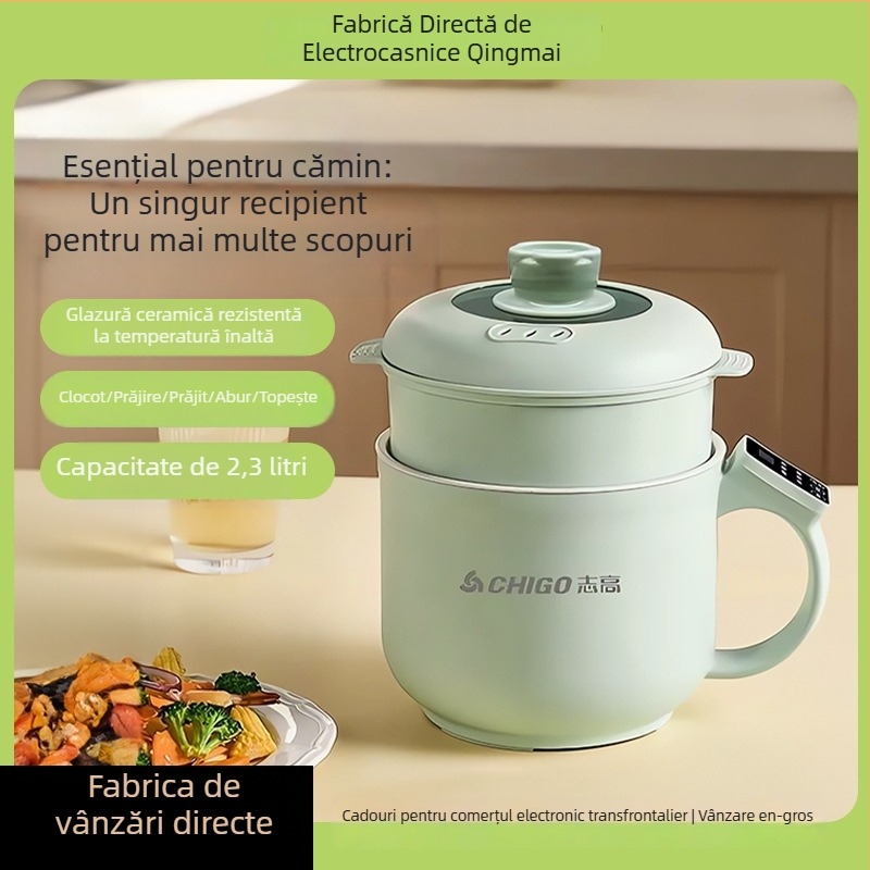 Oală electrică de gătit cu ecran tactil și control prin buton, capacitate 2,1–4 L, două tăvi interioare, design cu două straturi, izolație, curățare all-in-one